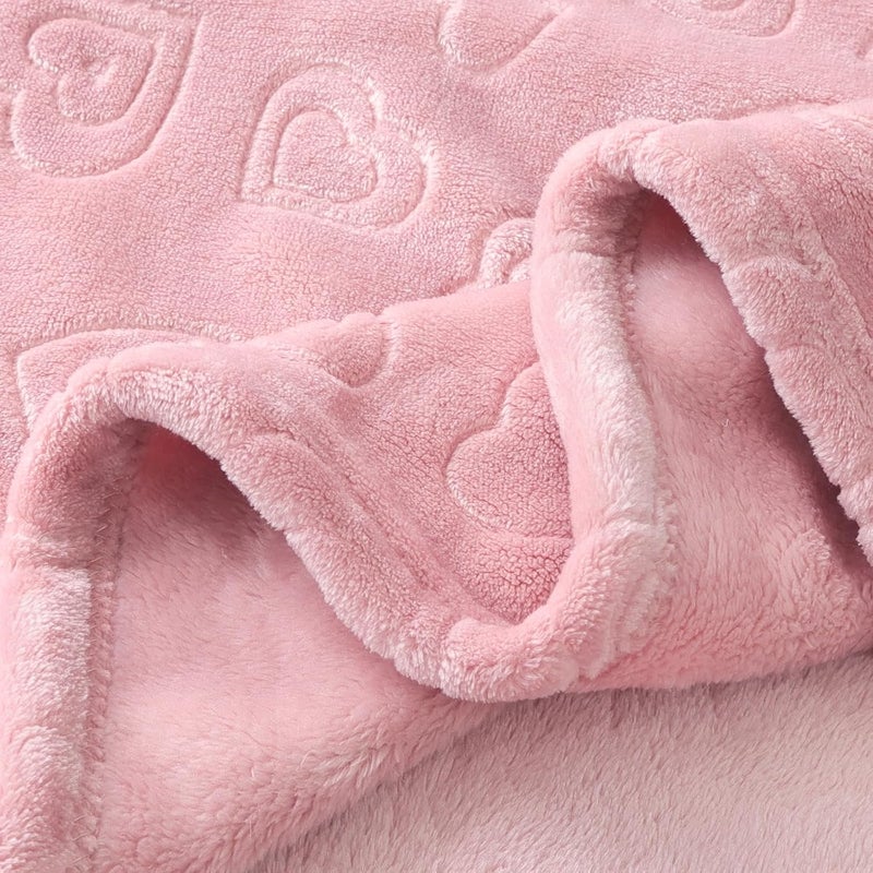 BORITAR Baby Blanket with Heart Design for Girls Ultra Soft Fleece Warm and Lightweight Blankets for Infant Toddler Newborn, 30x40 Inch, Blush Pink - Image 4